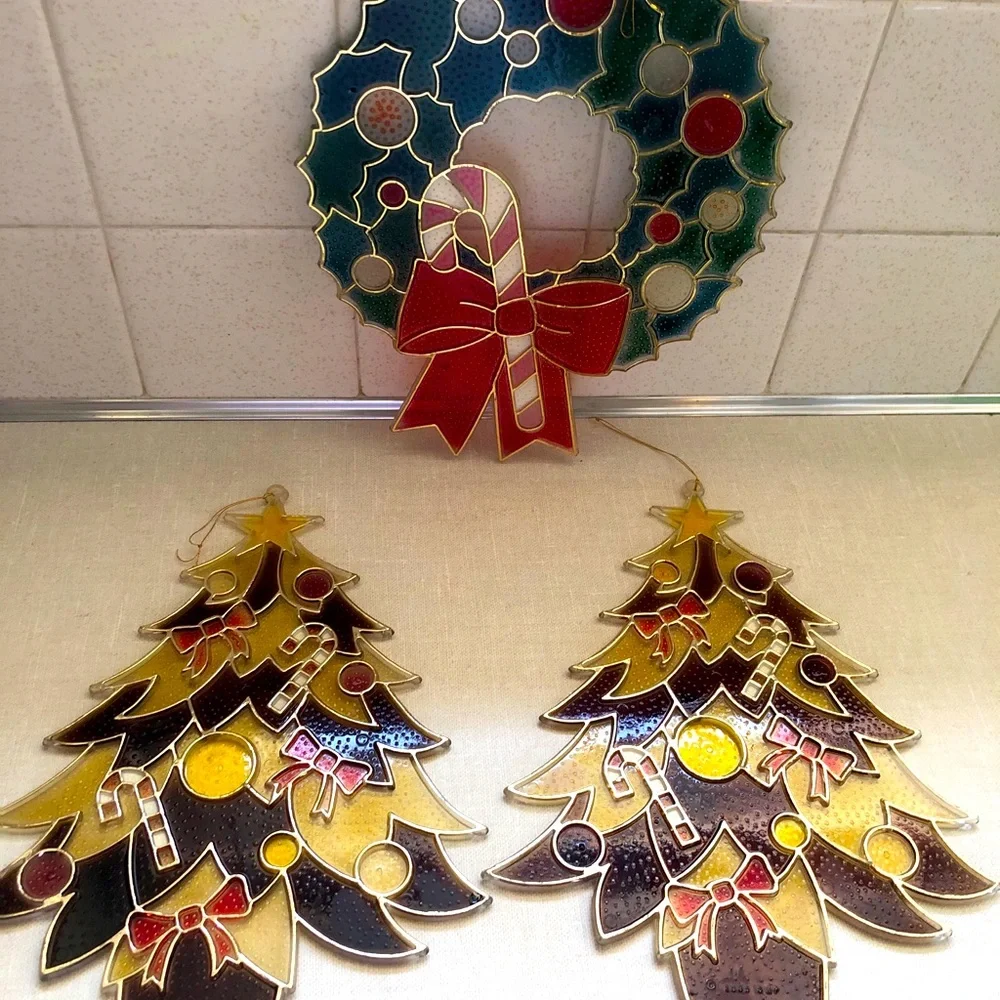 Vintage SNP 1985 Christmas Hanging Decorations Lot (3)‎ Wreath trees